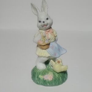 Vtg Charming Ceramic Easter Bunny Figurine with Chick